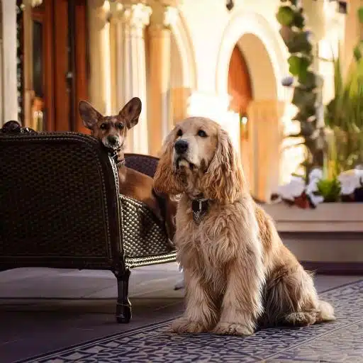 Dogs relaxing at a luxury hotel